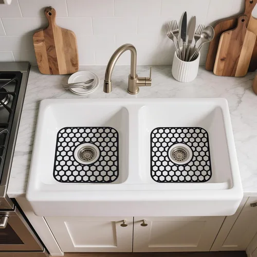 Miniatura 7 de Bestjing Paquete de 2 protectores de silicona para fregadero de cocina, accesorio de rejilla de cocina de 12 x 11 pulgadas, tapete antideslizante