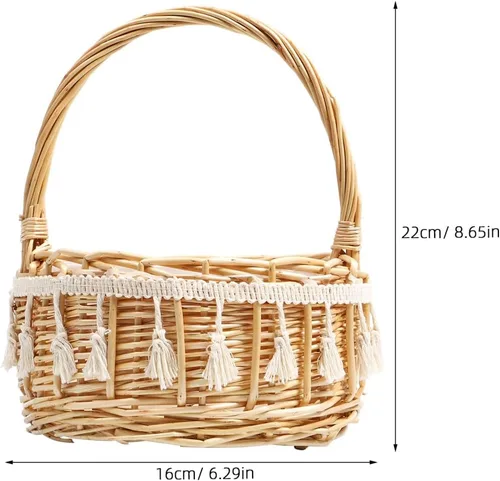 Miniatura 4 de DOITOOL Cesta de mimbre para niña de flores de ratán con flecos, pequeña cesta de mimbre con asa, almacenamiento de pétalos rústicos para ceremonia