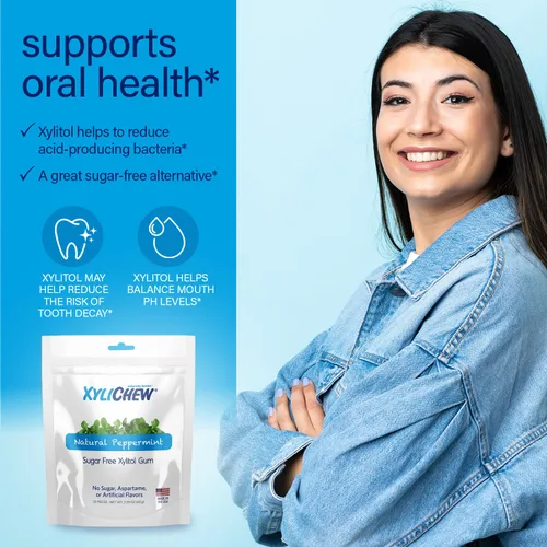 Miniatura 6 de Xylichew Goma de mascar 100% xilitol sin OMG, sin aspartamo, sin gluten y sin azúcar, cuidado bucal natural, alivia el mal aliento y la boca seca