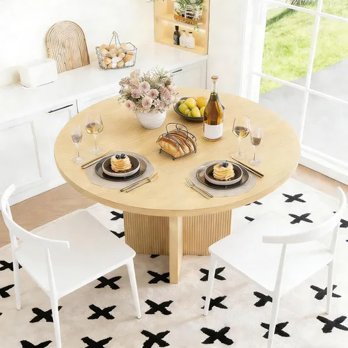 Miniatura 5 de Mesa de comedor extensible, redonda de 35.4 pulgadas a 47.2 pulgadas, mesa de comedor de madera ovalada con hoja de extensión, moderna mesa