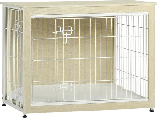 Miniatura 44 de DWANTON Mueble de jaula para perros con cojín, mesa de madera para perros con puertas dobles, casa de perro de interior, tamaño pequeño, mediano
