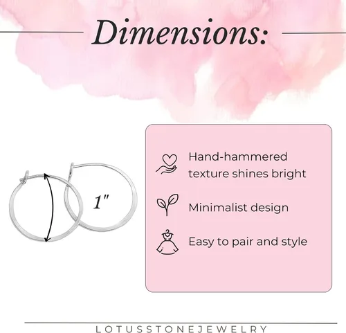 Miniatura 107 de Aretes de aro finos martillados, elegantes plata esterlina geométrica sólida, relleno de oro y relleno de oro rosa; para mujer por Lotus Stone