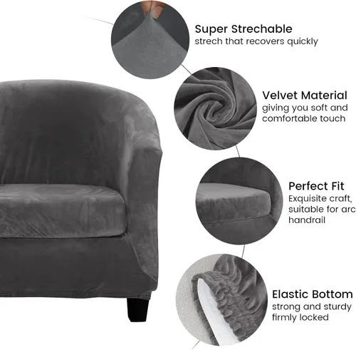 Miniatura 5 de Funda de terciopelo para silla de club, fundas para sillón de sala de estar, funda elástica para sofá de bañera, fundas redondas para sillón de sala