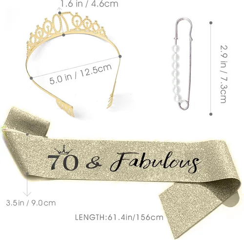 Miniatura 3 de FUNSACHY Juego de tiara de banda y diamantes de imitación para cumpleaños número 70, regalos de cumpleaños de 70 años para ella, corona