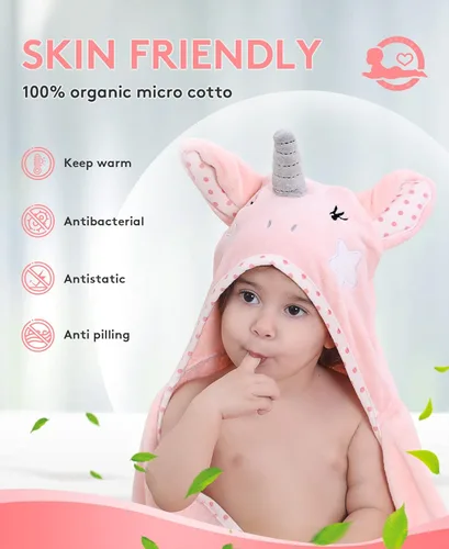 Miniatura 5 de TBEZY Toalla con capucha para niños, 100% algodón, ultra suave, con diseño único de animales, grande para bebés de 3 a 10 años (unicornio)