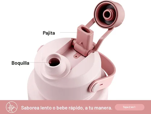 Miniatura 3 de POWCAN - Botella de agua térmica 2 en 1, sorbete y tapa con boquilla, antifugas, acero inoxidable sin BPA, portavasos automóvil, bebida fría 24 h