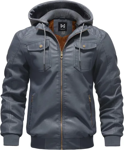 GGleaf Chaqueta de cuero sintético para hombre, impermeable, estilo bomber motera vintage, de PU, estilo moto biker