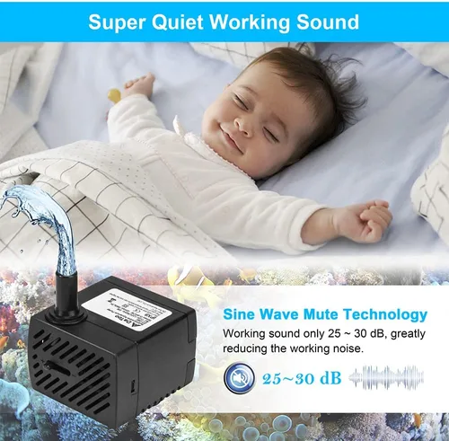 Miniatura 5 de DaToo Bomba de agua sumergible pequeña de 95 GPH 5 W, mini bomba de fuente, ultra silenciosa para acuario, pecera, estanque, estatua, hidroponía