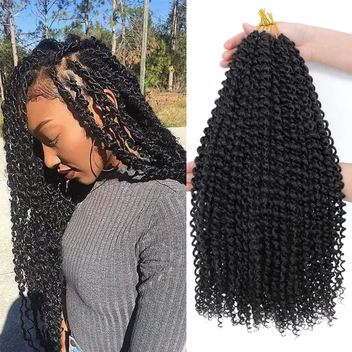 Miniatura 22 de Dansama - 7 paquetes de extensiones de cabello trenzado ondulado Passion Twist, extensiones de cabello de trenzas con ganchillo estilo mariposa, #1B