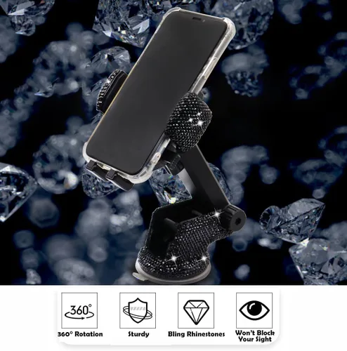 Miniatura 4 de LYCARESUN Soporte de Montaje de Teléfono para Automóvil Bling, Soporte de Teléfono con Diamantes de Imitación de Cristal Brillante para Mujeres