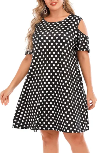 Miniatura 16 de Hbeyyto - Vestido informal de manga corta con hombros descubiertos para mujer, holgado y con bolsillos, talla grande