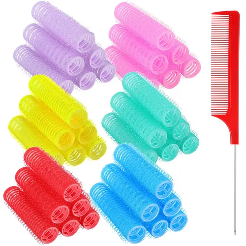 Syhood Juego de 36 rulos de nailon para el cabello, pequeños rizadores de peluquería de salón de belleza, rodillos de pelo para bricolaje, peine de