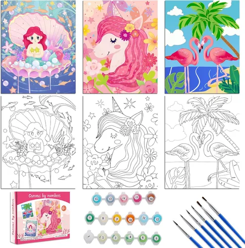Miniatura 12 de Volmop Paquete de 3 pinturas por números para niños de 8 a 12 años, 10 x 8 pulgadas, lienzo enmarcado con 17 pinturas acrílicas y 6 pinceles Fox