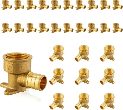 Miniatura 14 de Paquete de 5 accesorios PEX, adaptador de codo de oreja NPT roscado hembra Pex de 1/2 pulgadas x 1/2 pulgadas, accesorios de engarce de latón