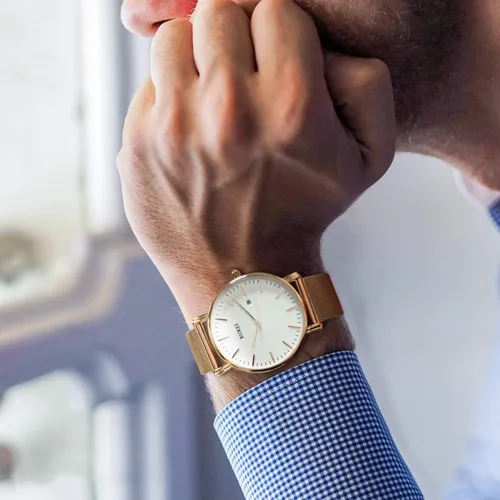 Miniatura 5 de BUREI Relojes de pulsera para hombre, a la moda, minimalista, analógico, de malla de cuarzo, impermeables, relojes para hombres