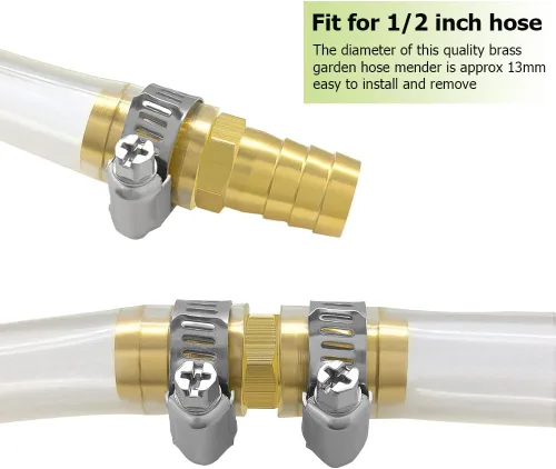 Miniatura 2 de Hooshing Kit de reparación de manguera de jardín de 6 piezas, conector de púas de latón de 1/2 pulgada con abrazaderas de acero inoxidable
