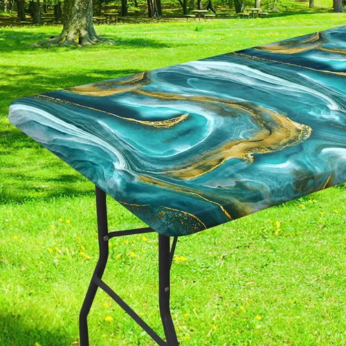 Miniatura 32 de Smiry Mantel cuadrado para mesa de pícnic, impermeable, elástico, ajustable, para campamento, protector de vinilo con parte trasera de franela Beige