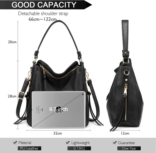 Miniatura 2 de Realer Bolsos Hobo para mujer, de piel sintética, bolso grande con borla, Hobo