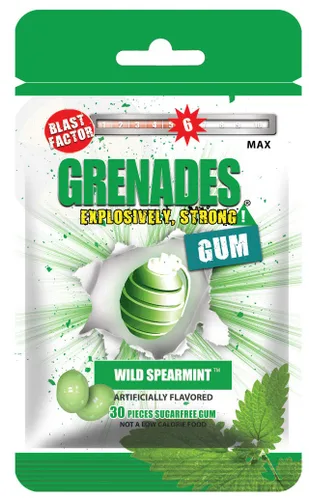 Miniatura 5 de Grenades Goma de mascar – Bolsa de 30 unidades – Goma de mascar de menta fuerte (Peppermint Bang) – Máximo Aliento Fresco y Serio Poder