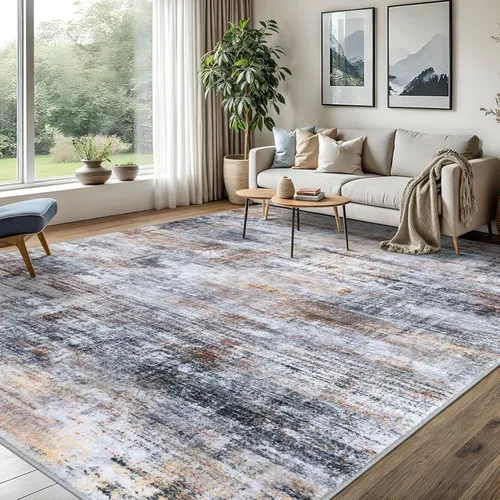 Miniatura 263 de IOHOUZE Alfombra pequeña abstracta de 2 x 3 pies, alfombra de entrada lavable para entrada interior, alfombras con respaldo de goma, alfombra gris
