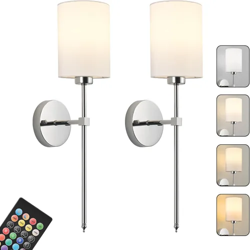 Miniatura 29 de Juego de Dos Apliques de Pared a Batería, Luz de Pared Inalámbrica Recargable con Control Remoto, Regulable, Luz Ámbar/Blanco Cálido/Blanco Negro