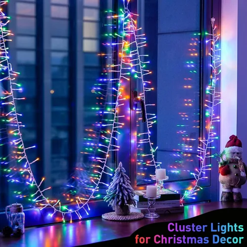 Miniatura 4 de JMEXSUSS 400 luces LED multicolor en racimo enchufables, luces de cadena navideñas de 20 pies para exteriores impermeables con control remoto, 8