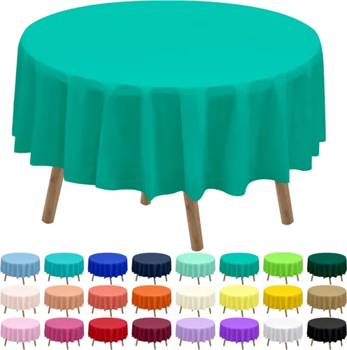 Miniatura 27 de Paquete de 2 manteles de plástico desechables de 84 pulgadas de color azul aguamarina, manteles circulares para baby shower, baby shower, PEVA, azul