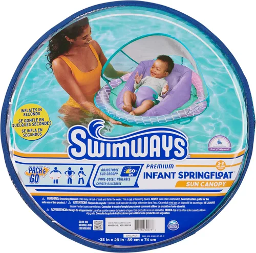 Miniatura 7 de SwimWays Infant Spring Float, Baby Pool Float with Canopy & UPF Protection, Swim Training PFD, Swimming Pool Accessories for Babies 3-9 Months 2