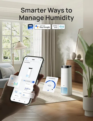 Miniatura 5 de DREO Humidificador inteligente de 16 L para habitación grande, 1000 pies cuadrados, humidificadores de aire de niebla fría de 130 horas para Blanco