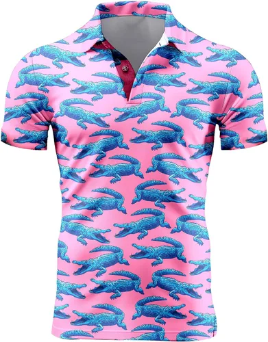 Miniatura 22 de Camisa de golf de los años 80 para hombre, ajuste seco, manga corta, estampada, divertidas, camisas de golf de los años 90 para hombre