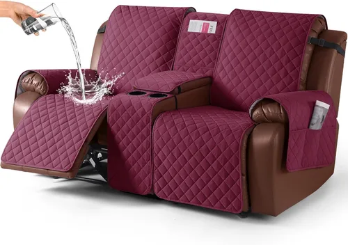 Miniatura 16 de KinCam Funda 100% Impermeable para Loveseat Reclinable con Consola, Fundas Antideslizantes para Sofá Reclinable de 2 Asientos, Funda para Sofá