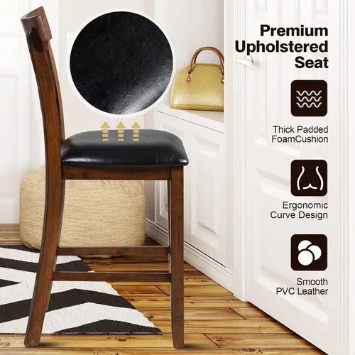 Miniatura 7 de NAFORT Juego de 2 taburetes de bar de altura de mostrador, sillas de comedor altas de madera maciza de 25.5 pulgadas con cojín, taburetes