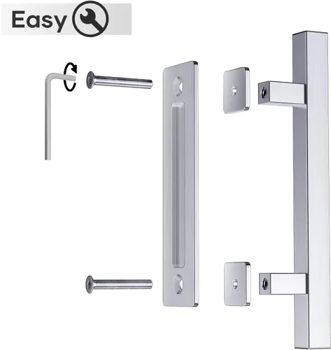 Miniatura 5 de EaseLife Manijas y Tiradores de Puerta Corredera de Granero de Acero Inoxidable de 12 Pulgadas, Juego de Herrajes de Doble Cara, Resistente, Acabado