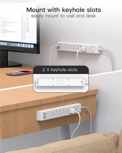 Miniatura 7 de 2 Pack Power Strip, Extension Cord 3FT, Surge Protector with 6 Outlets and 4 USB Ports (2 USB C), Flat Plug Overload Protection, Extension Cord with