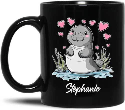 Miniatura 29 de Taza de café con nombre personalizado, regalo para amigo, compañero de trabajo, cumpleaños, taza de cerámica negra personalizada para amantes