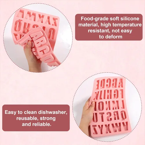 Miniatura 5 de Molde de letras de silicona para chocolate, 26 cavidades, plantillas de alfabeto, antiadherentes, plantillas de chocolate, bandejas de silicona