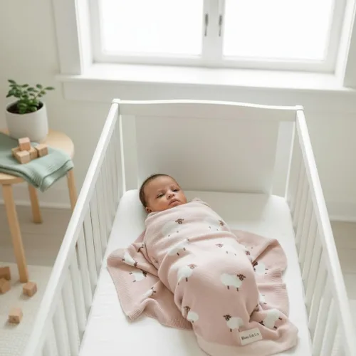 Miniatura 6 de Manta de punto de lujo para bebé Bleu La La - 100% algodón suave, acogedora y ligera; manta envolvente para regalo de baby shower, ideal para recién
