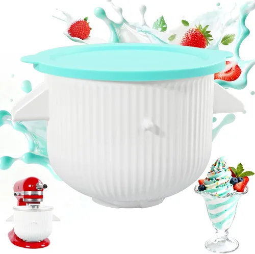 Accesorio para helado para mezclador de cocina y tapas de tazón de silicona, yogur congelado de 2 cuartos de galón, cuenco para helados y sorbetes