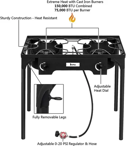 Miniatura 4 de HomVent Estufa de campamento al aire libre, cocina de gas propano de alta presión, estufa portátil de hierro fundido con patas desmontables, ideal
