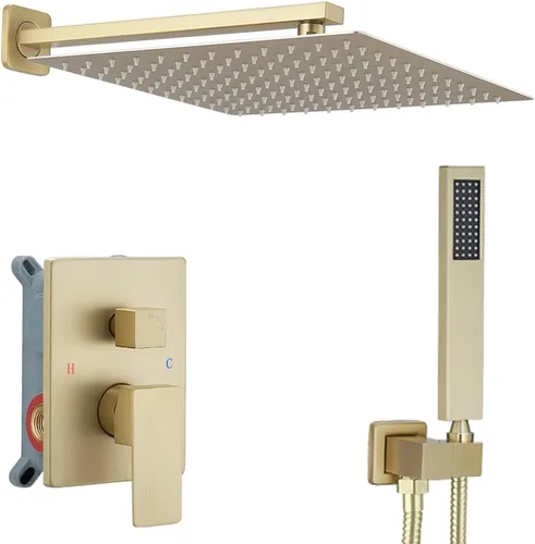 Miniatura 16 de Sistema de ducha negro mate de 10 pulgadas para baño, juego combinado de ducha de lujo con mezclador de lluvia, montado en la pared, grifo de ducha