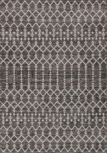 Miniatura 8 de JONATHAN Y Tapete geométrico marroquí para interiores y exteriores, 4 x 6 pies, negro/gris, tejido texturizado Ourika, para patio trasero, patio
