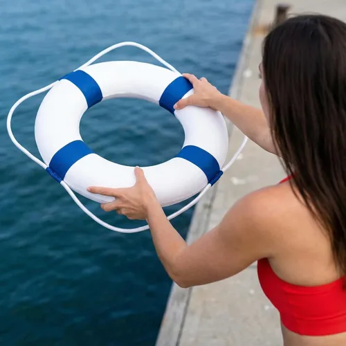 Miniatura 4 de 20 pulgadas / 19.7 in de seguridad para piscina, anillo de tiro de boya - Anillos de espuma de natación para decoración de pared de piscina Azul 20