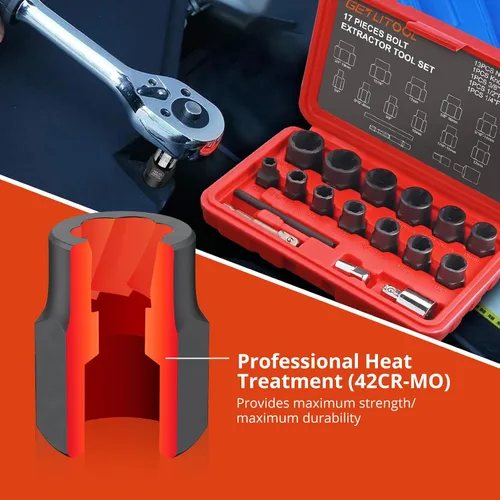 Miniatura 6 de GETLITOOL Juego de 17 herramientas extractoras de pernos de impacto, 42CR-MO Juego de removedor de pernos de impacto y tuercas con estuche