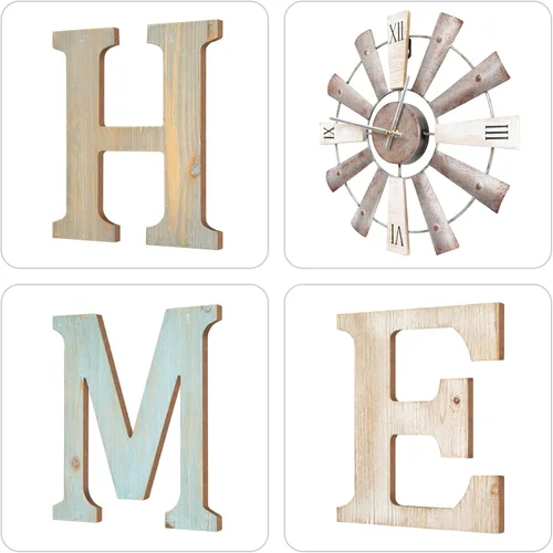 Miniatura 5 de ZAZIWZ Carteles de granja con reloj de viento, decoración de pared con letras rústicas para el hogar, arte de pared con letras para sala de estar