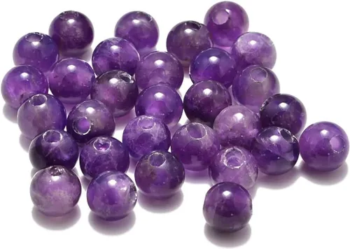 Miniatura 2 de AD Beads Cuentas redondas sueltas de piedra preciosa natural de 0.394 pulgadas (0.394 in), agujero grande, tamaño de 0.079 pulgadas, Amatista
