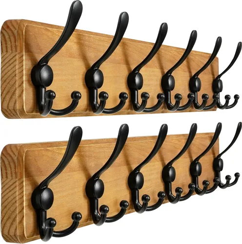 Miniatura 13 de Dseap Perchero de Pared Montado - 5 Ganchos Triangulares, Resistente, Perchero de Pared de Madera para Abriggos, Sombreros, Chaquetas, Ropa, Negro