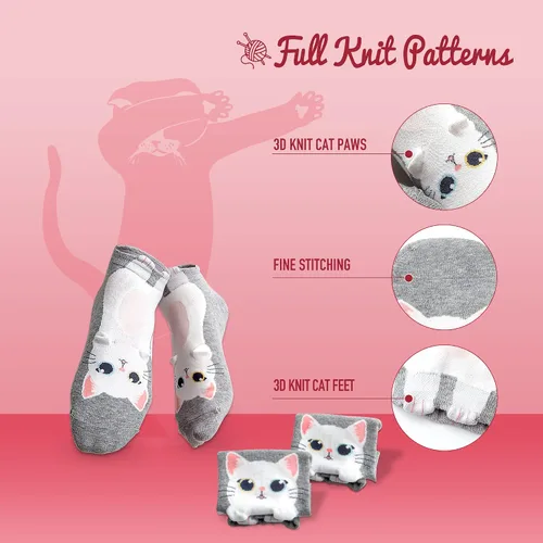 Miniatura 7 de Cat Socks for Cat Lovers, Women Athletic Ankle Fun Cotton Socks Women with Cute Kitty Patterns, Gift Box for Birthday