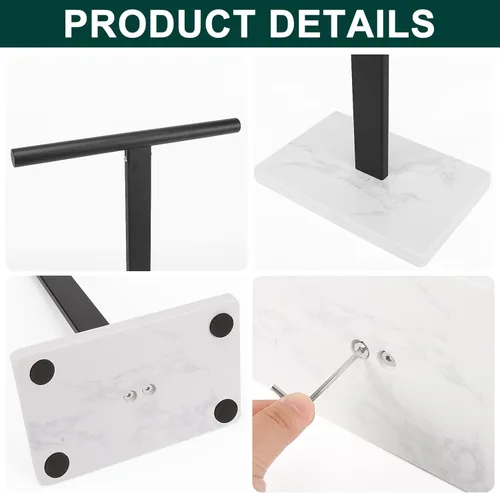 Miniatura 7 de Toallero de mano, soporte de toalla en forma de T para baño, barra de toallero de mano para aparador de cocina, acero inoxidable 304, base de mármol