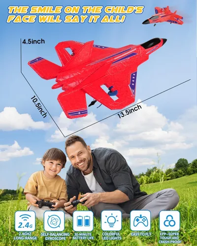 Miniatura 4 de Avión RC ANTSIR F22, Avión RC con Estabilizador de Giro/Luz LED/2 Baterías Recargables, Fácil de Volar, Avión a Control Remoto de 2.4GHz, Juguete