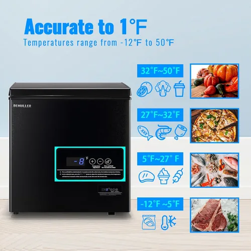 Miniatura 3 de DEMULLER Congelador de pecho de gran capacidad (hasta -11.2 ℉) con dos cestas extraíbles independientes, color negro, tamaño compacto para el hogar